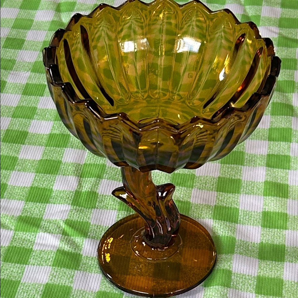 Vintage Amber Glass Compote Dish